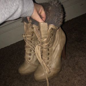 high heel boots with fur and laces size 7.5
